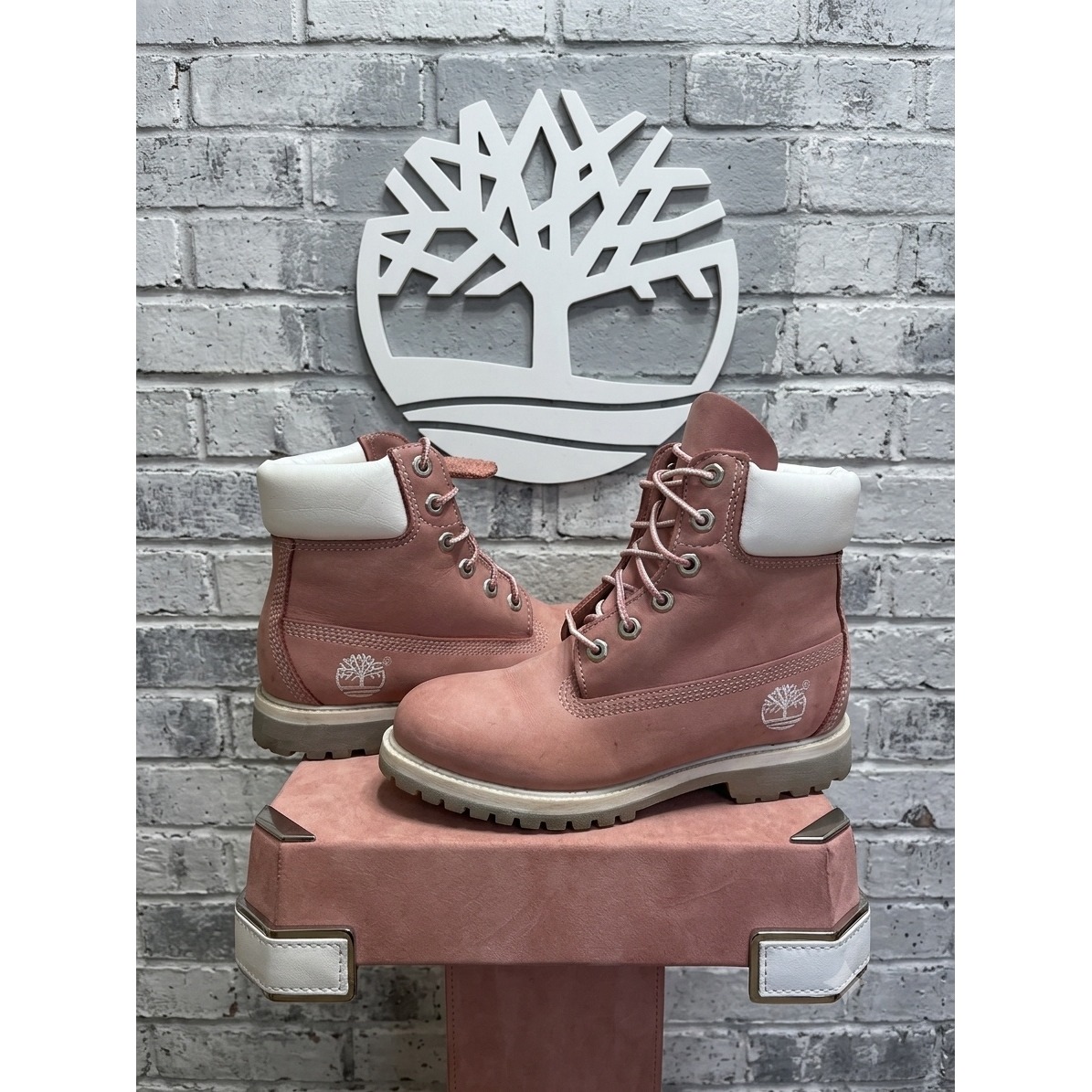 Timberland Premium 6" Pink Leather Waterproof Boots White Collar Y2k Gorpcore